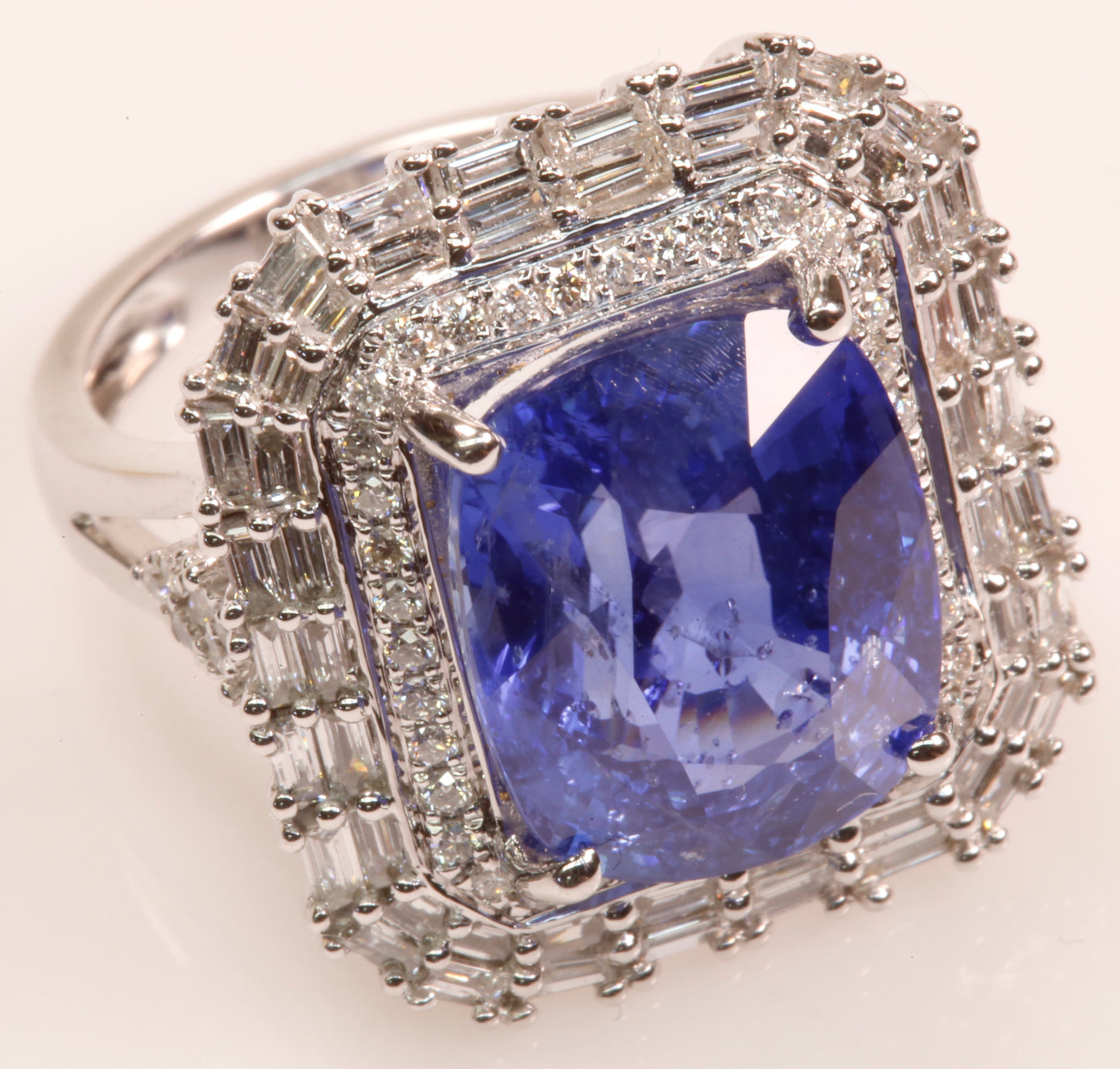 Large GIA Sapphire and Diamond Ring 14K White Gold Size 7 (Sizable)  Re: S6732