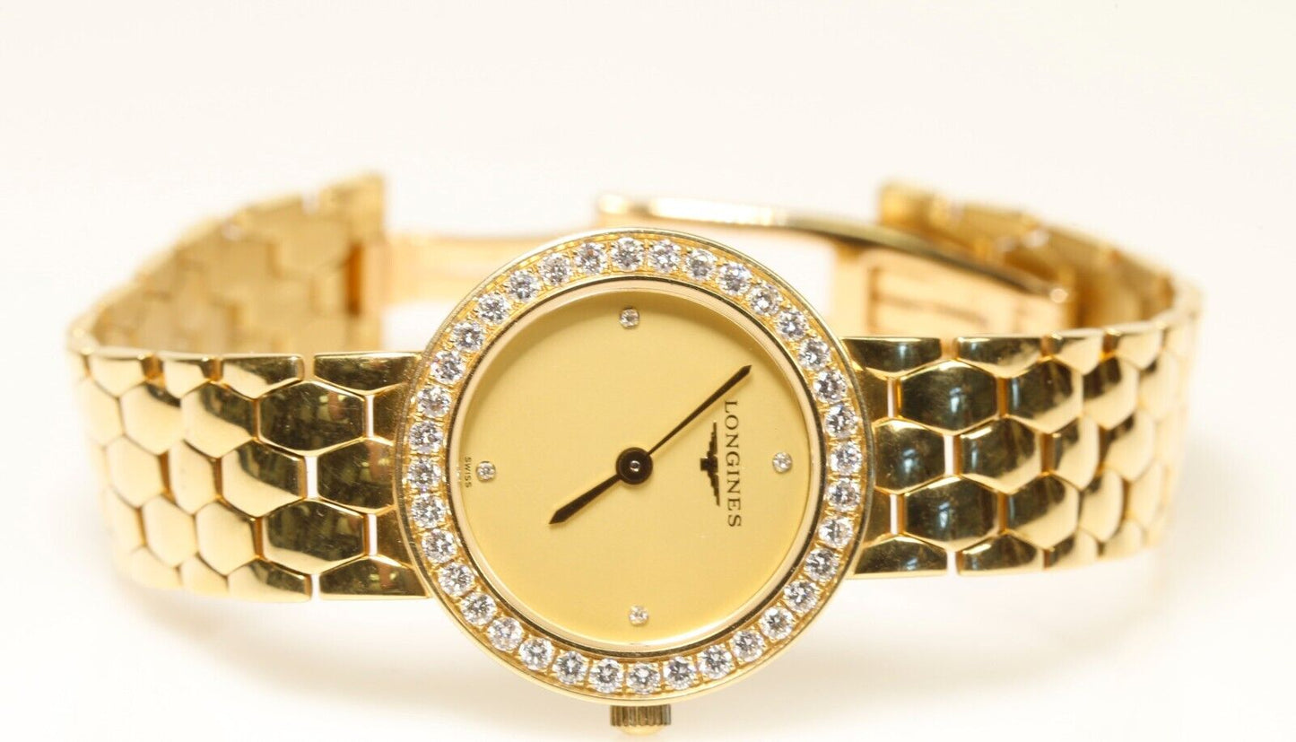 Ladies 18K Yellow Gold Longines Diamond Luxury Watch La Grande Classique