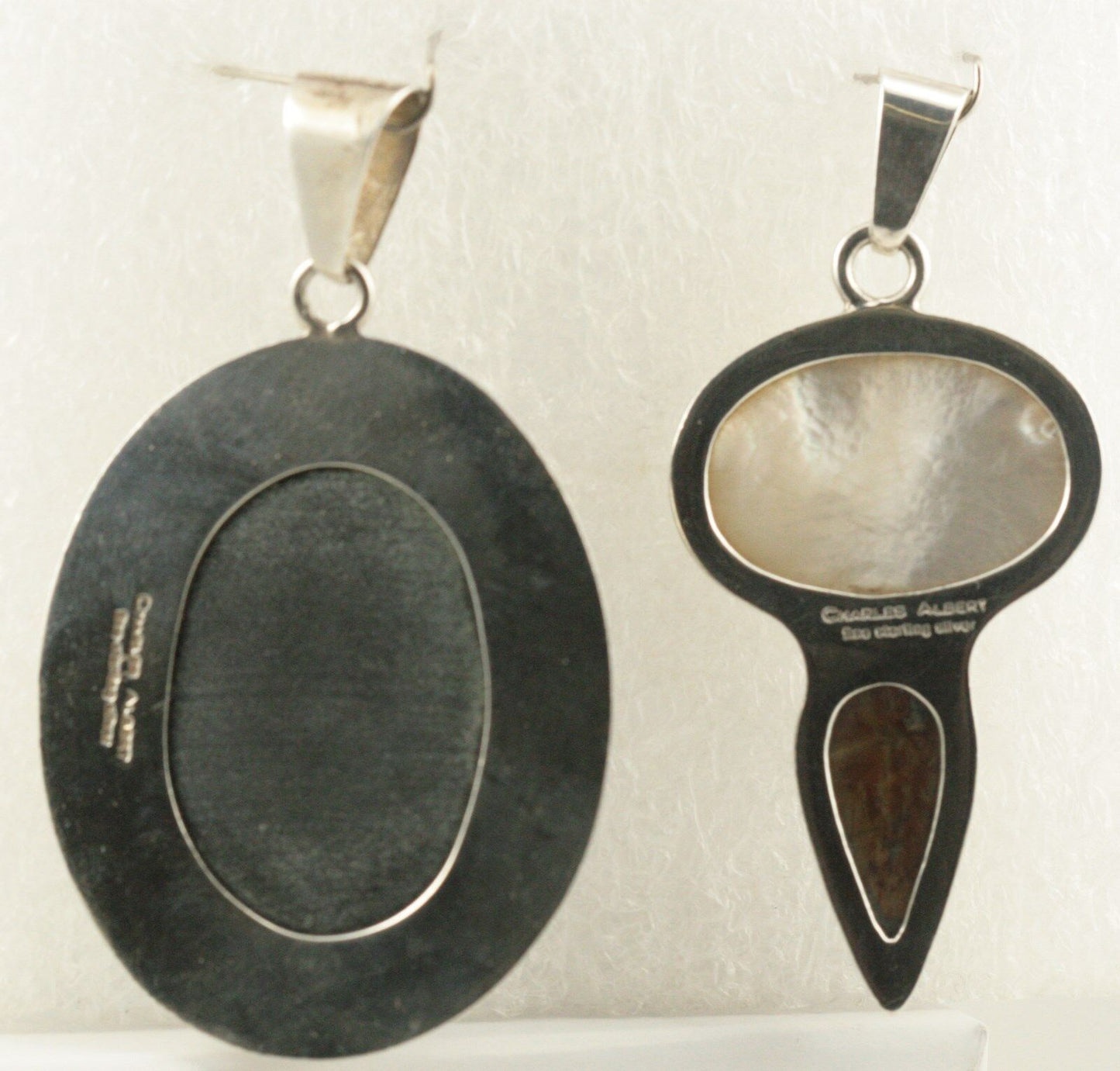 Charles Albert Fine Sterling Onyx & Mother Of Pearl Pendants Handcrafted Mexico