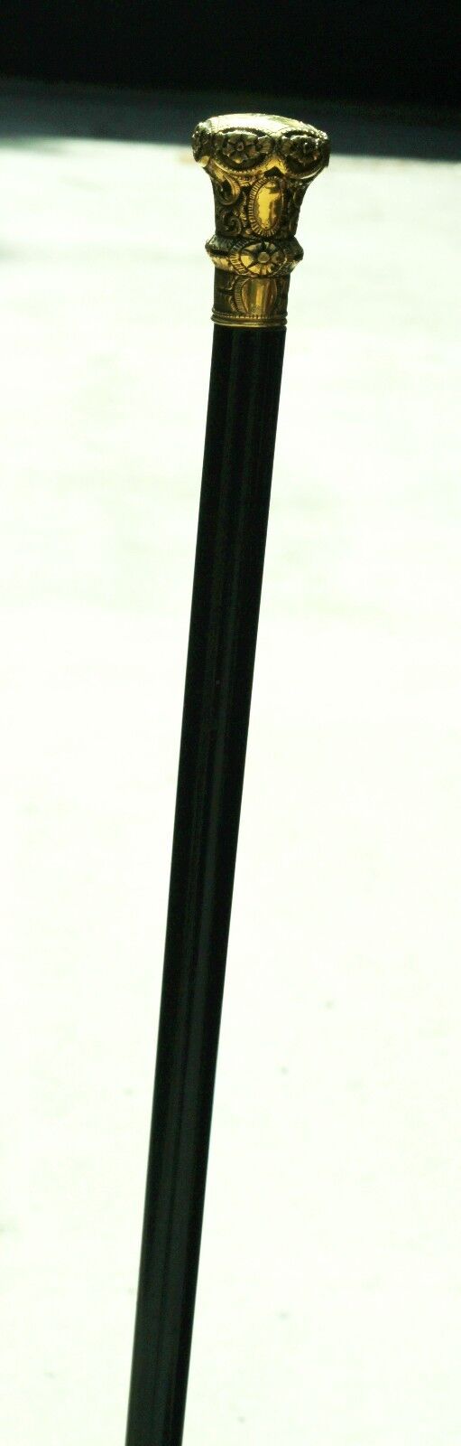 Antique Walking Cane 18K Gold Top Ebony Inscribed 1872