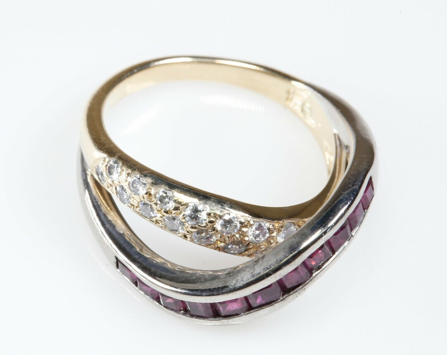 Over Under Diamond Ruby Band 14K White/Yellow Gold Size 6.75 WHOLESALE