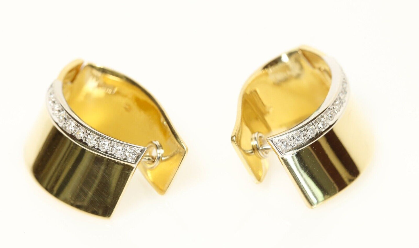 18K Yellow Gold Ribbon Style Hoop Diamond Earrings