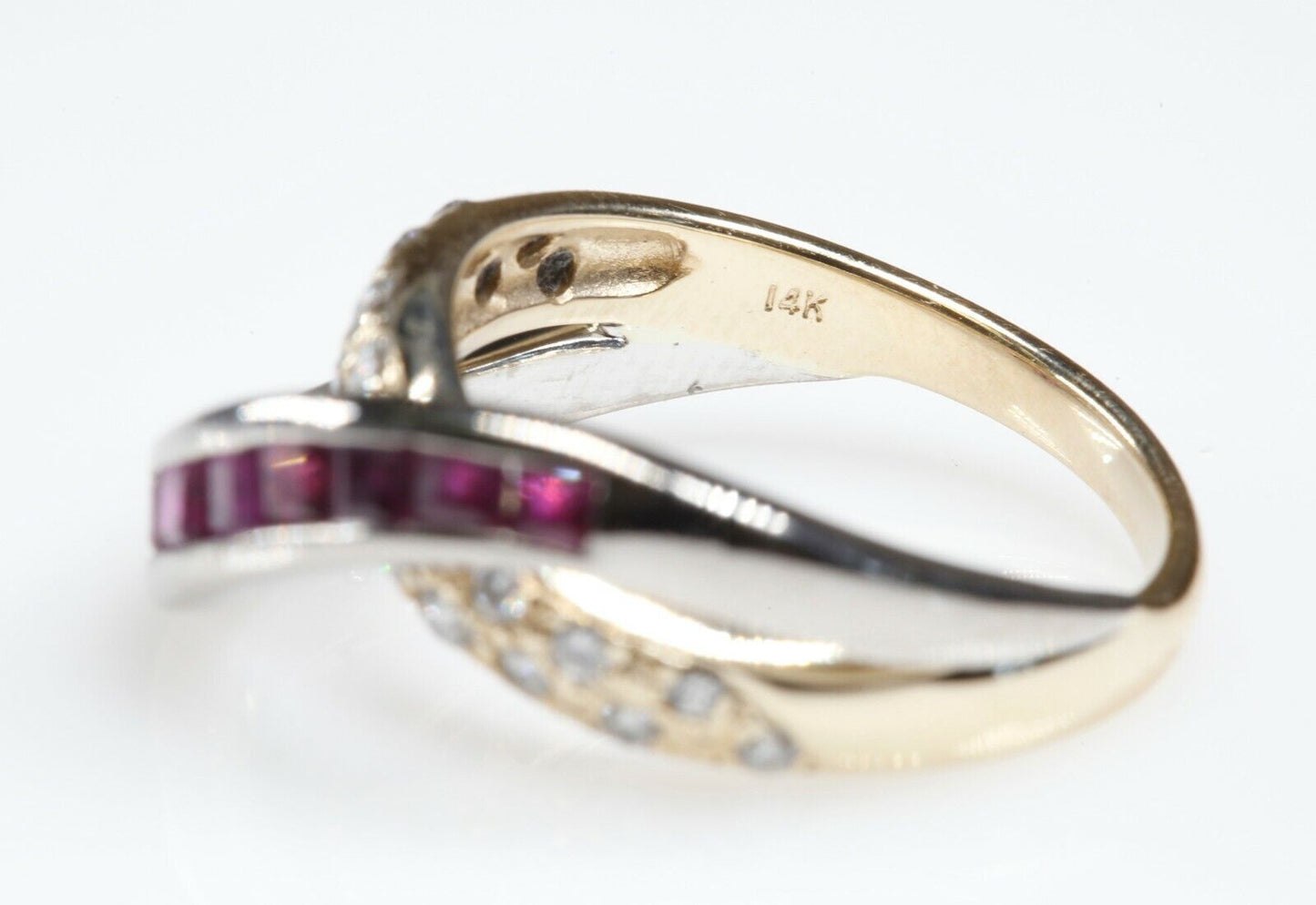Over Under Diamond Ruby Band 14K White/Yellow Gold Size 6.75 WHOLESALE