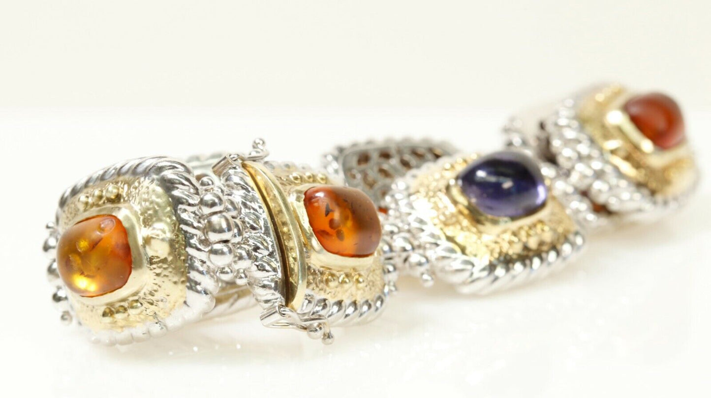 Heavy Iolite and Amber Bracelet 14K 2-Tone 54 Grams 7.5” Long