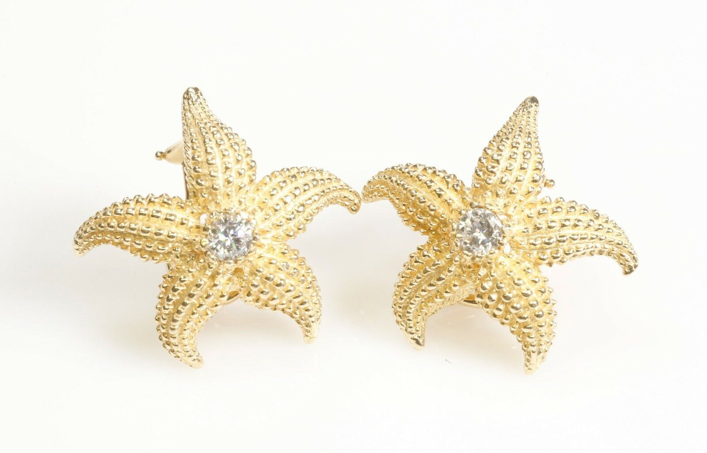 Diamond Star Fish Earrings 1” Across 14K Yellow Gold 11.53 Grams
