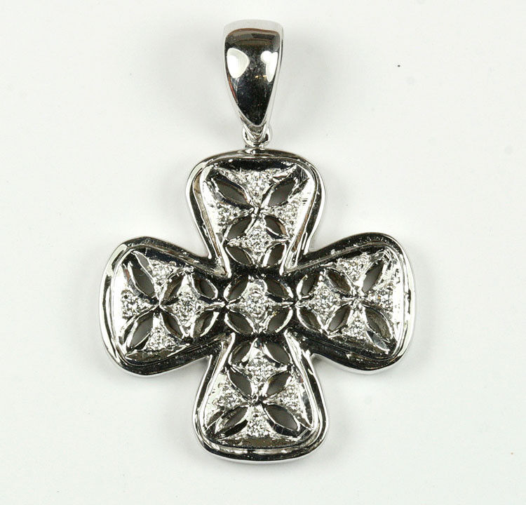 18K White Gold Diamond Greek Style Cross