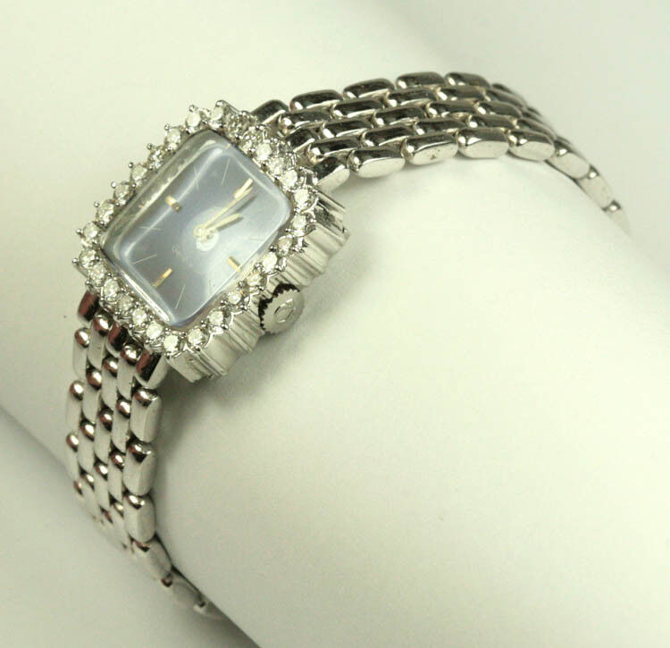 Vintage Omega Ladies Mechanical 18K White Gold Diamond Watch Excellent