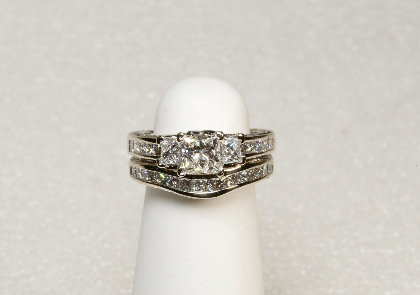 2.00 Ct TW Princess Wedding Set ¾ Ct Center GIA Report Laser Inscribed 18K Sz 4