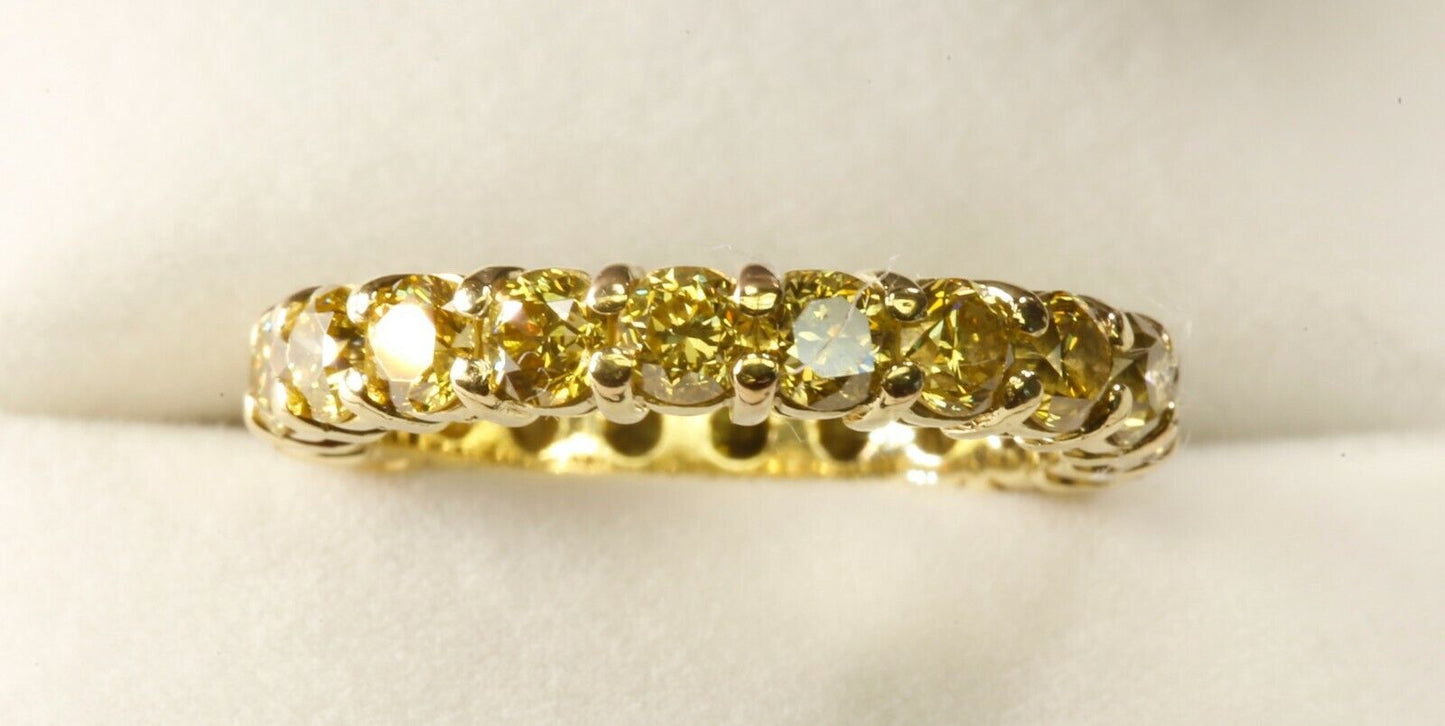 Near 3 Ct Intense to Vivid Fancy Yellow Eternity Band GIA 18K Yellow Gold 6.25