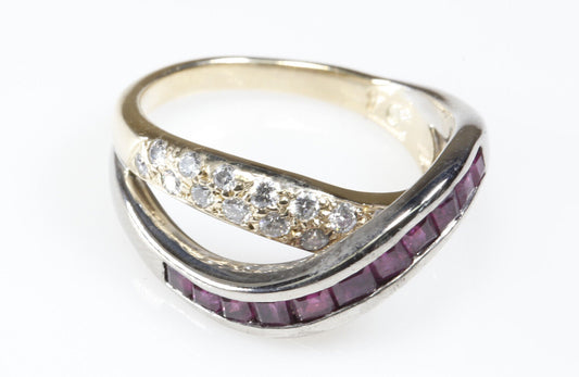Over Under Diamond Ruby Band 14K White/Yellow Gold Size 6.75 WHOLESALE