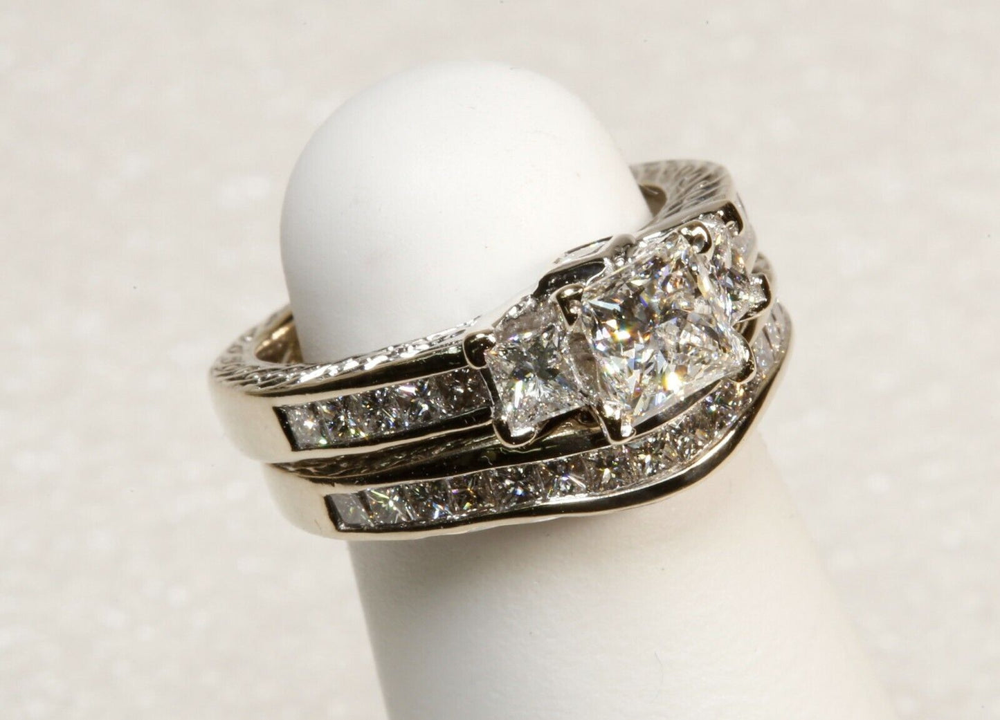2.00 Ct TW Princess Wedding Set ¾ Ct Center GIA Report Laser Inscribed 18K Sz 4