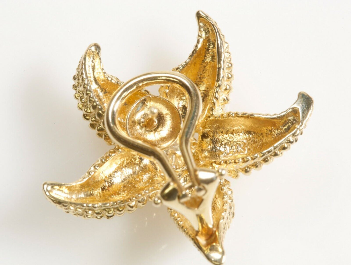 Diamond Star Fish Earrings 1” Across 14K Yellow Gold 11.53 Grams