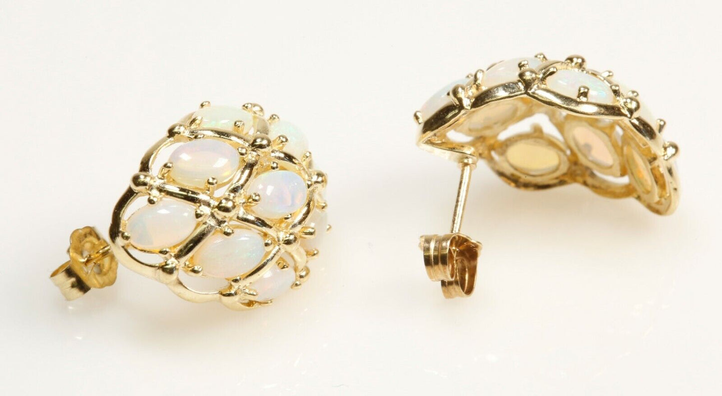14K Yellow Gold Opal Earrings ¾” Tall For Pierced Ears