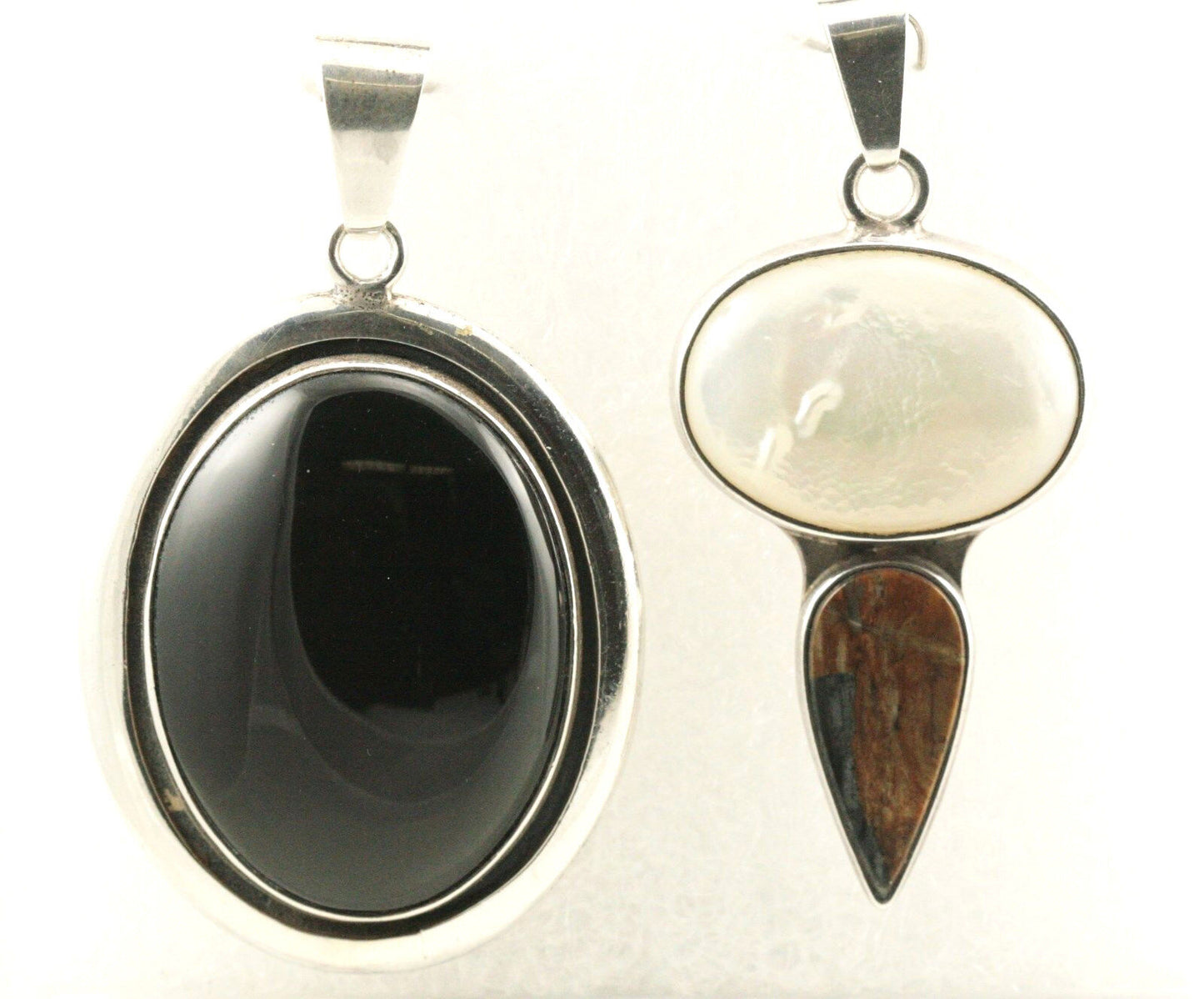 Charles Albert Fine Sterling Onyx & Mother Of Pearl Pendants Handcrafted Mexico