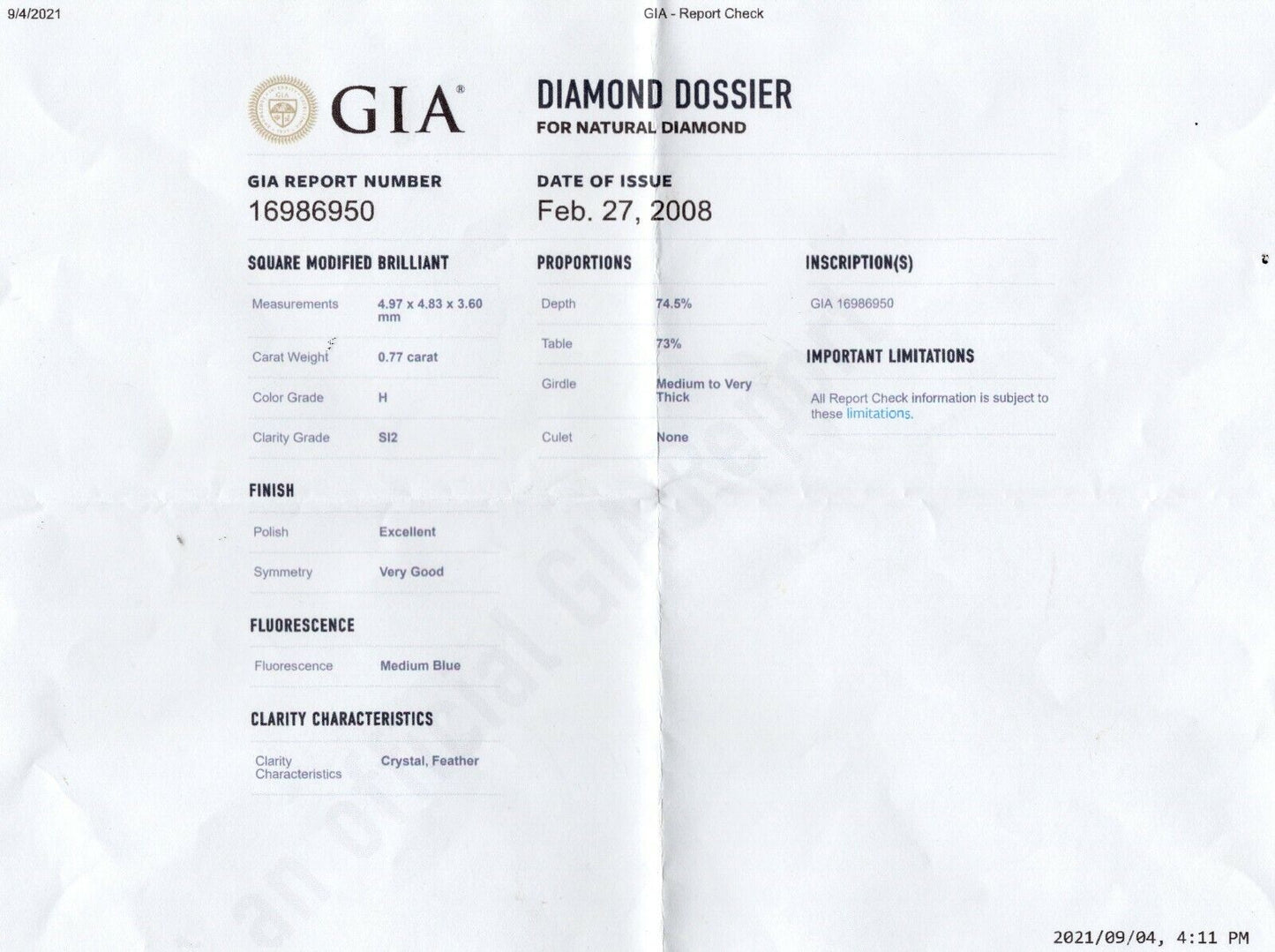 2.00 Ct TW Princess Wedding Set ¾ Ct Center GIA Report Laser Inscribed 18K Sz 4