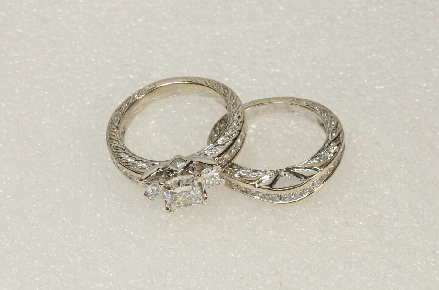 2.00 Ct TW Princess Wedding Set ¾ Ct Center GIA Report Laser Inscribed 18K Sz 4