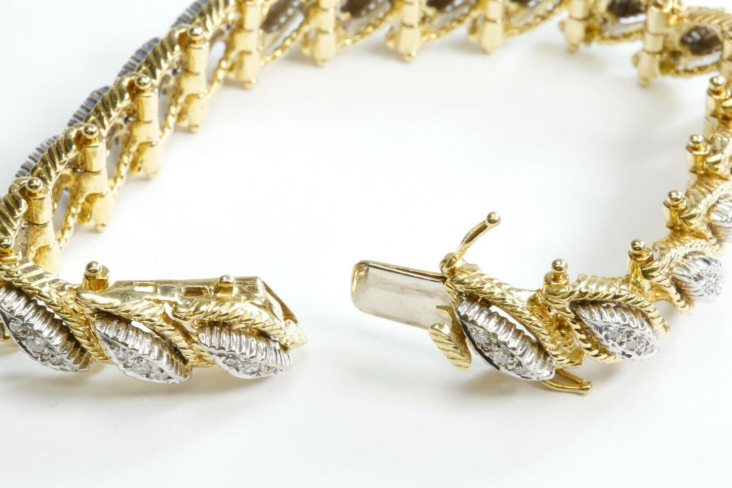 1.15 Ct Designer Diamond Bracelet 18K Yellow & White Gold 6 1/2" Floral