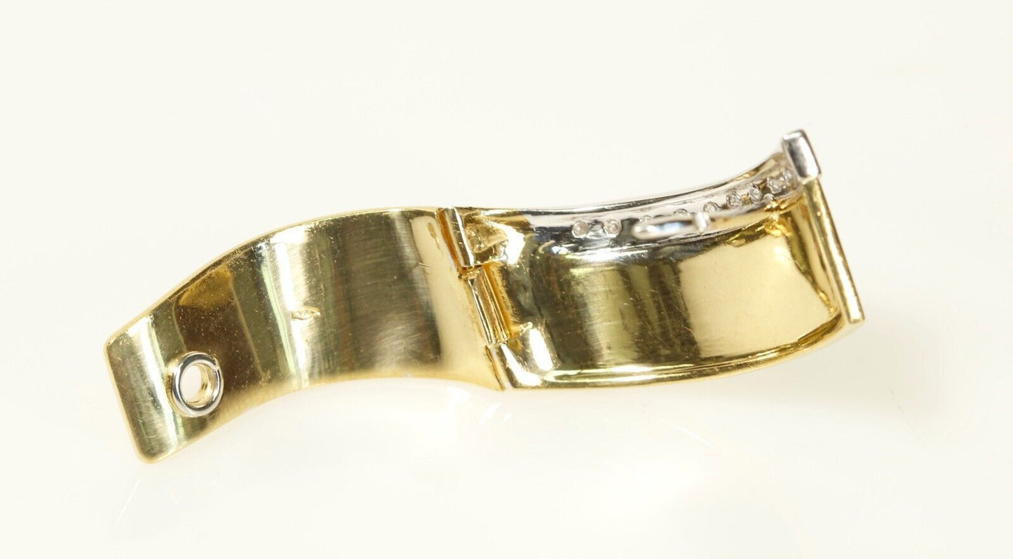 18K Yellow Gold Ribbon Style Hoop Diamond Earrings