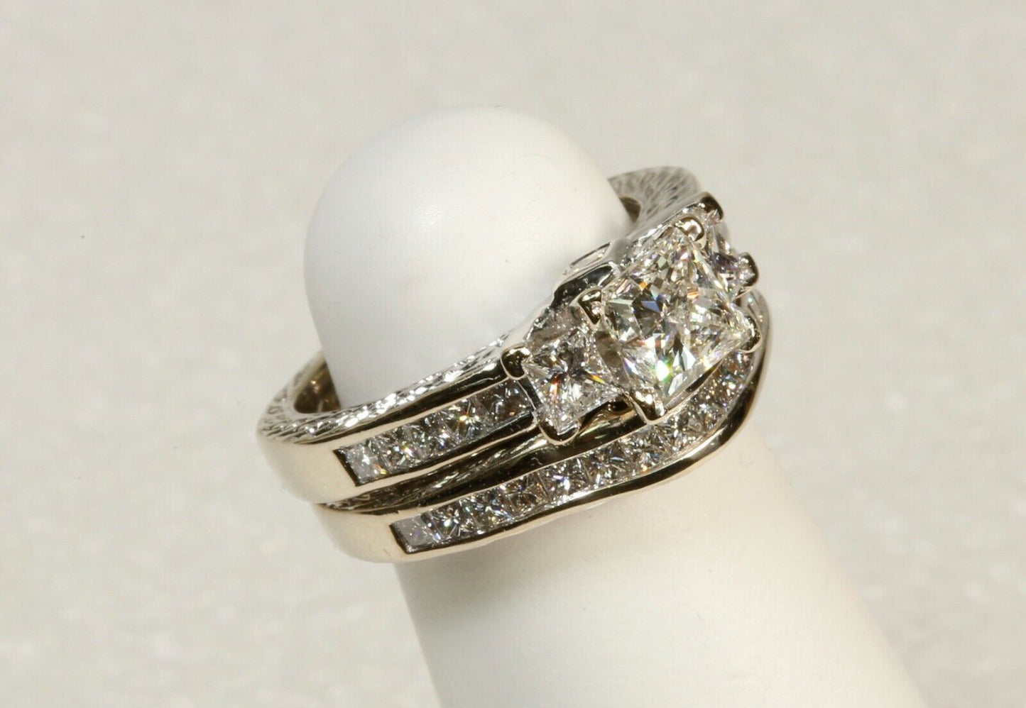 2.00 Ct TW Princess Wedding Set ¾ Ct Center GIA Report Laser Inscribed 18K Sz 4