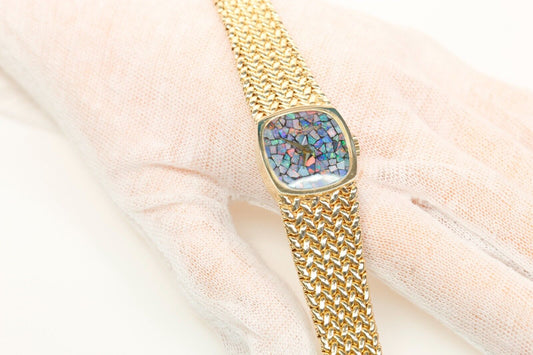 Ladies Baume Mercier All 14K Yellow Gold Watch Opal Dial Diamond Mechanical 7”
