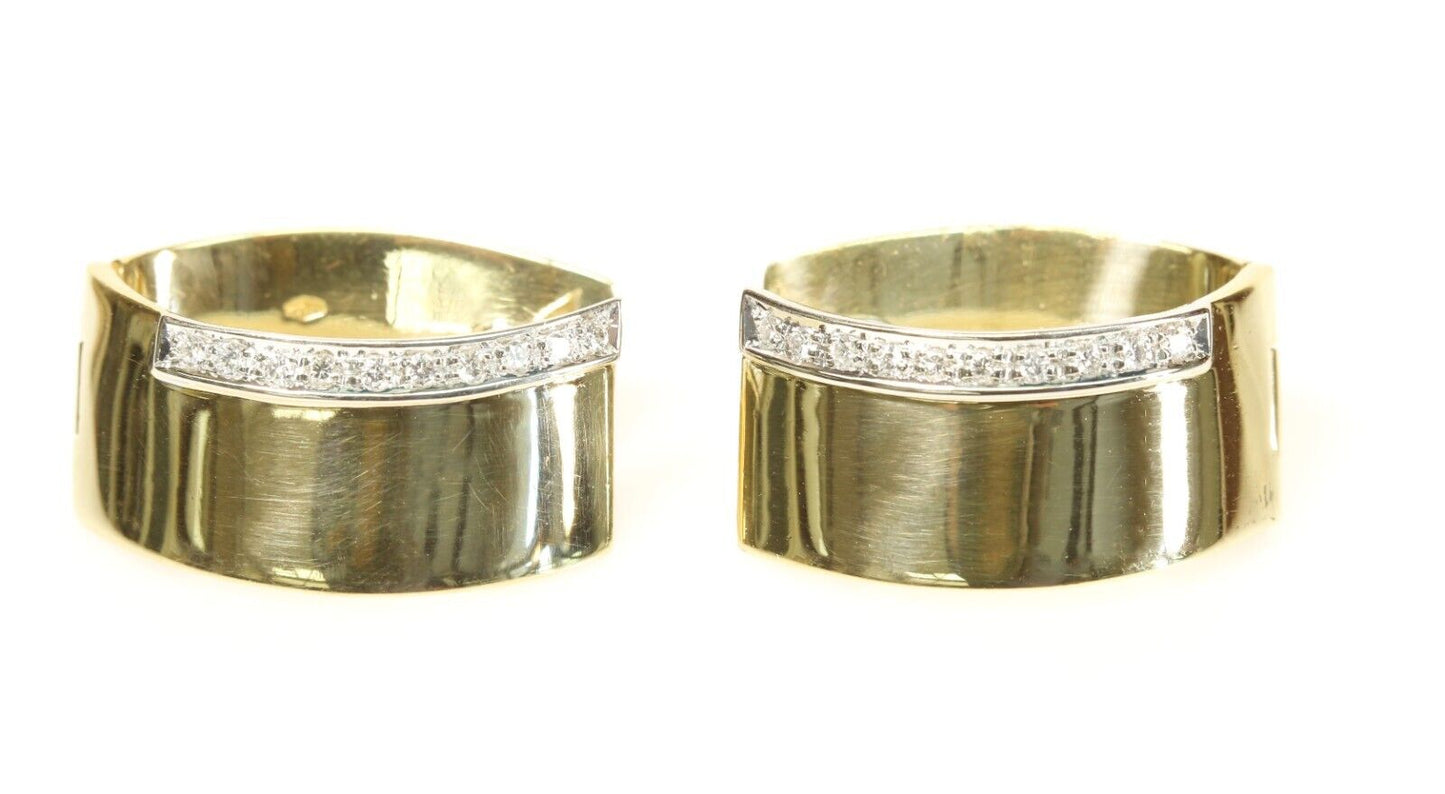 18K Yellow Gold Ribbon Style Hoop Diamond Earrings
