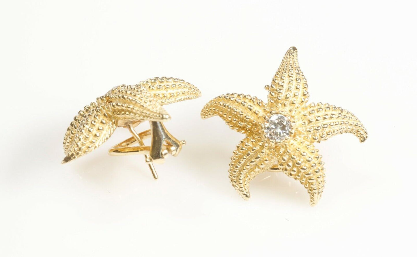 Diamond Star Fish Earrings 1” Across 14K Yellow Gold 11.53 Grams