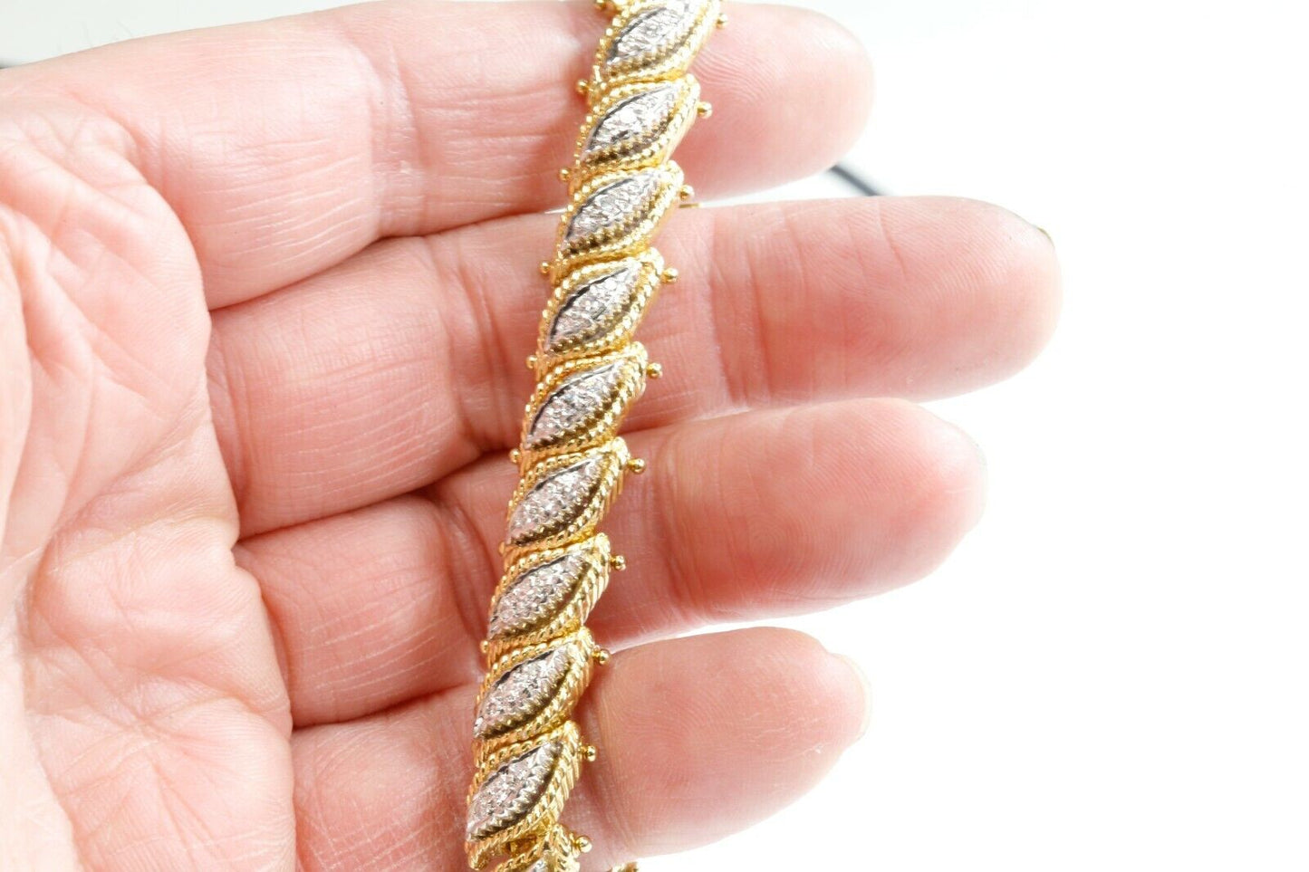 1.15 Ct Designer Diamond Bracelet 18K Yellow & White Gold 6 1/2" Floral