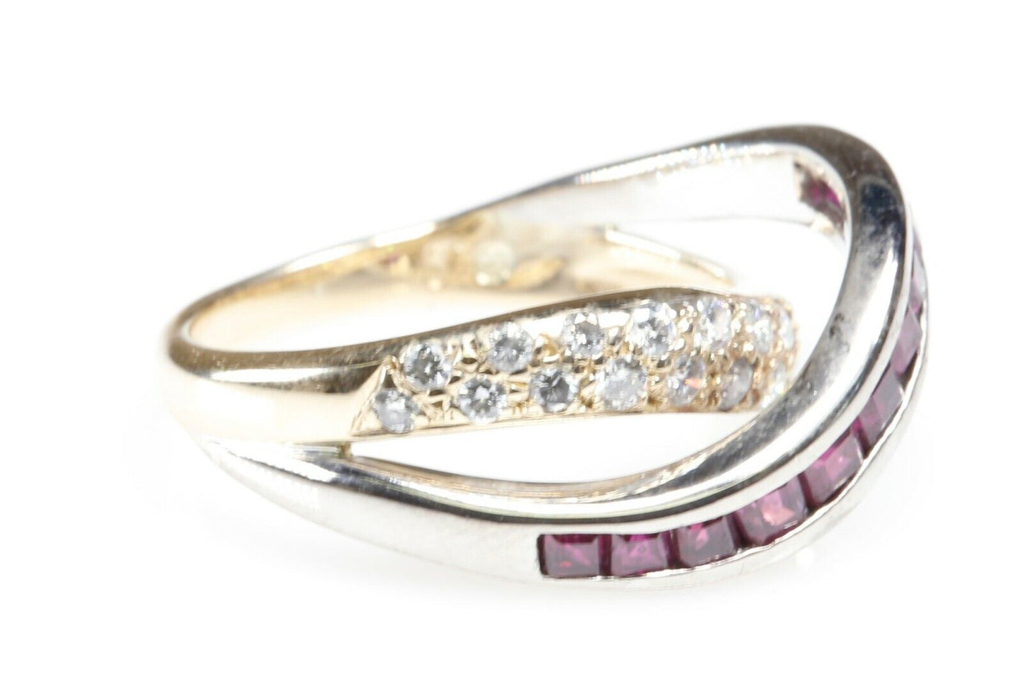 Over Under Diamond Ruby Band 14K White/Yellow Gold Size 6.75 WHOLESALE