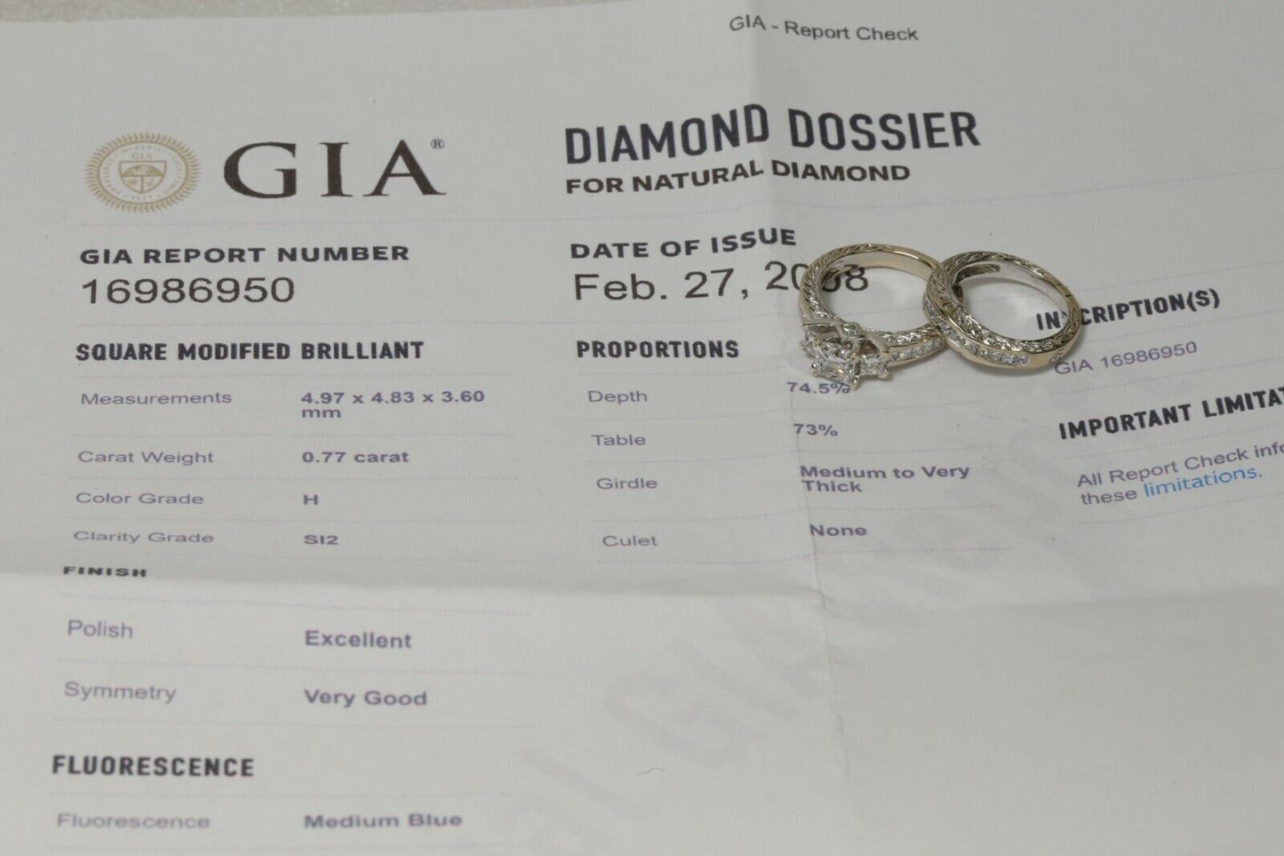 2.00 Ct TW Princess Wedding Set ¾ Ct Center GIA Report Laser Inscribed 18K Sz 4
