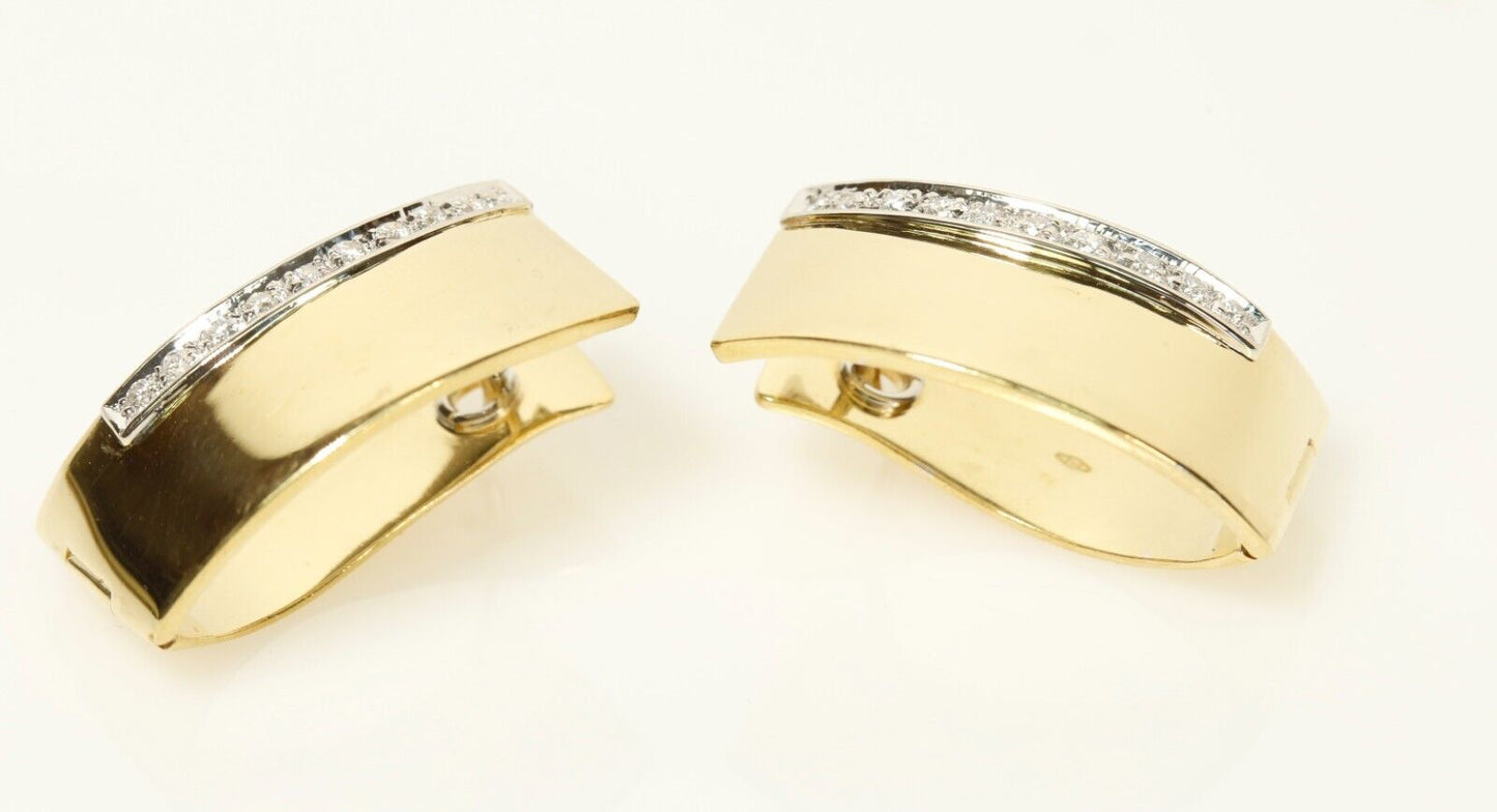 18K Yellow Gold Ribbon Style Hoop Diamond Earrings