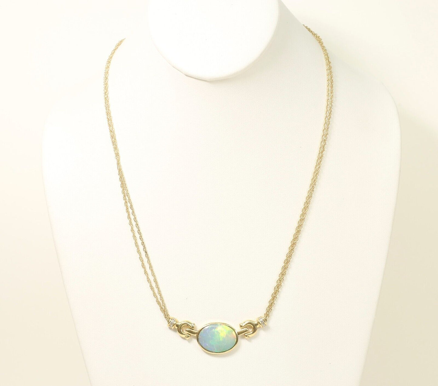 18K Yellow Gold Diamond Large Opal Necklace 22” 22.5 Grams