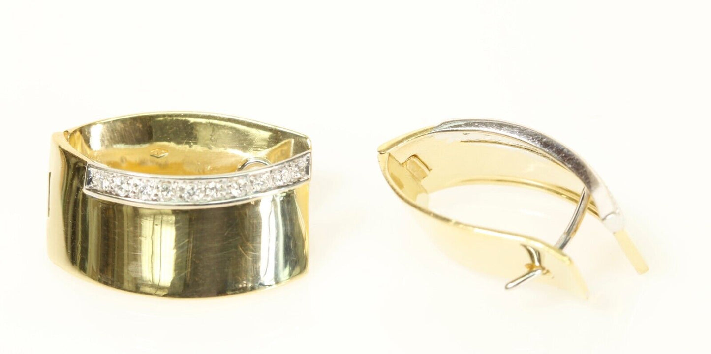 18K Yellow Gold Ribbon Style Hoop Diamond Earrings