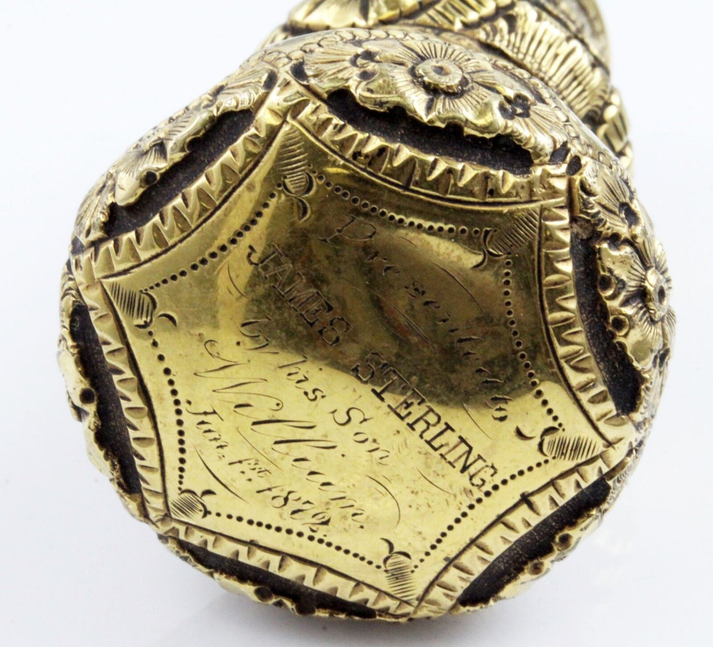 Antique Walking Cane 18K Gold Top Ebony Inscribed 1872