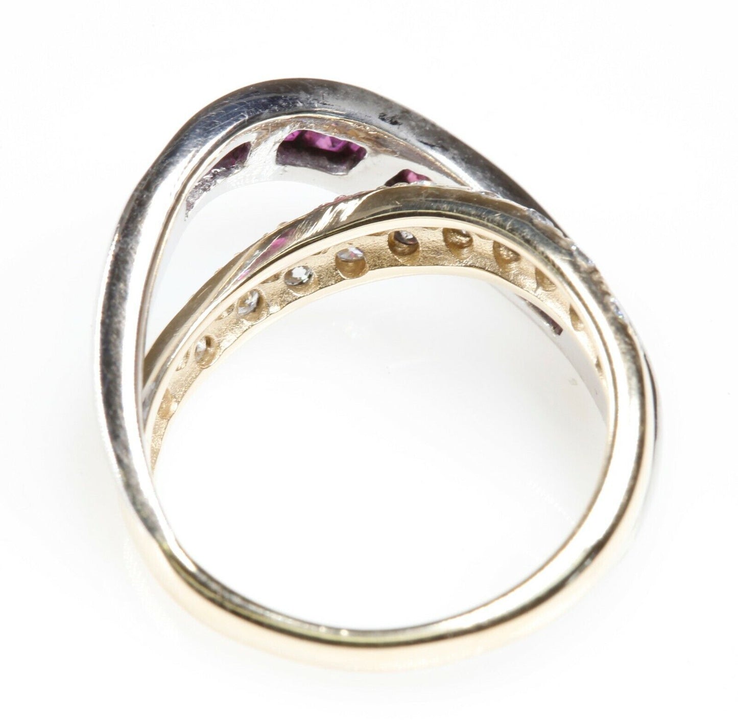 Over Under Diamond Ruby Band 14K White/Yellow Gold Size 6.75 WHOLESALE