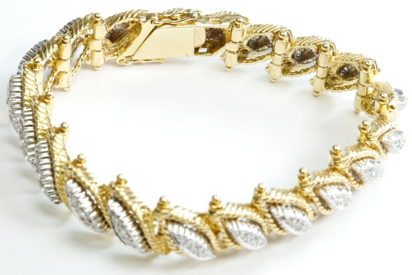 1.15 Ct Designer Diamond Bracelet 18K Yellow & White Gold 6 1/2" Floral