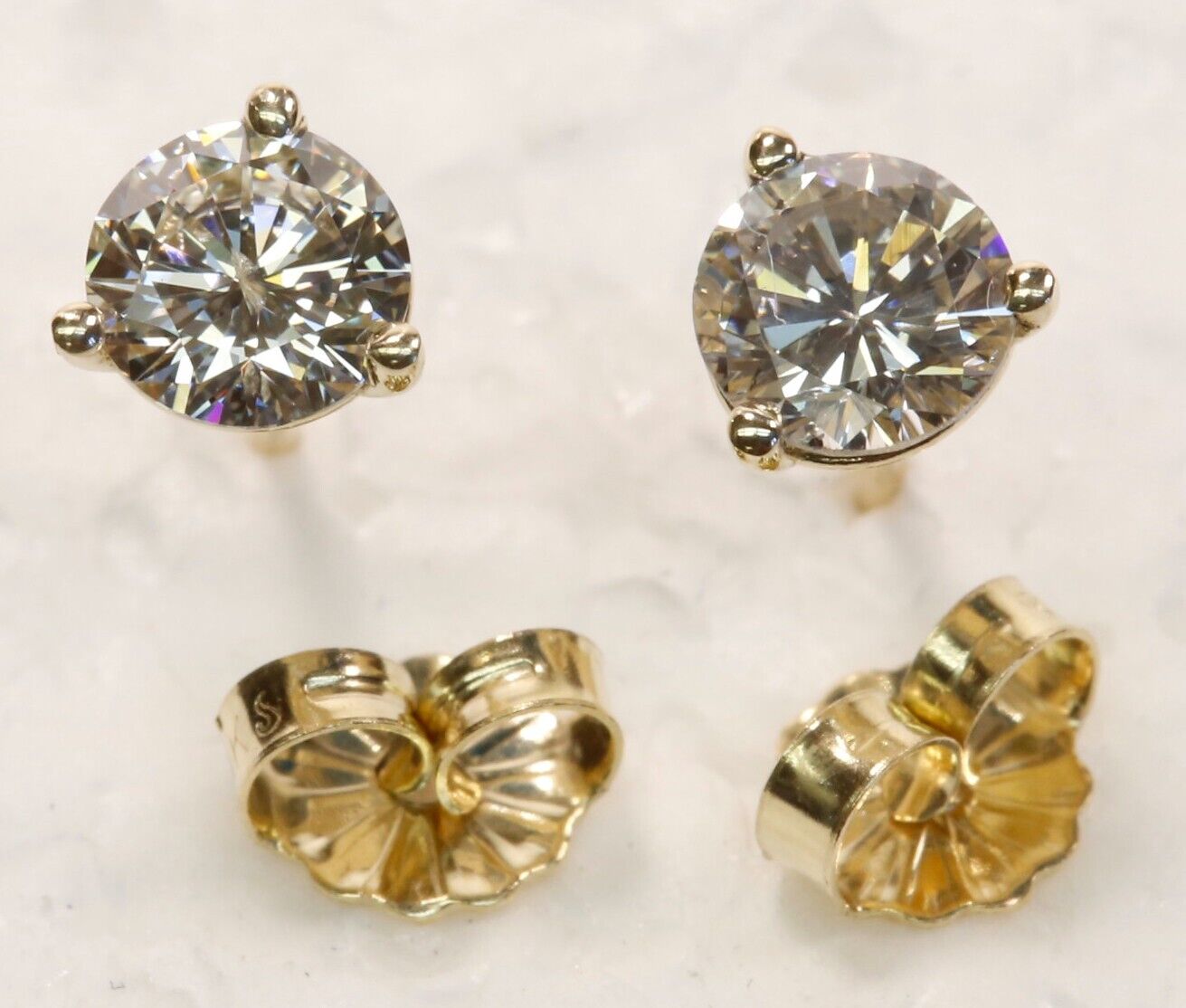 Near 1 ¼ Ct TW Diamond Studs 14K Yellow Gold Martini Cocktail Style Earrings