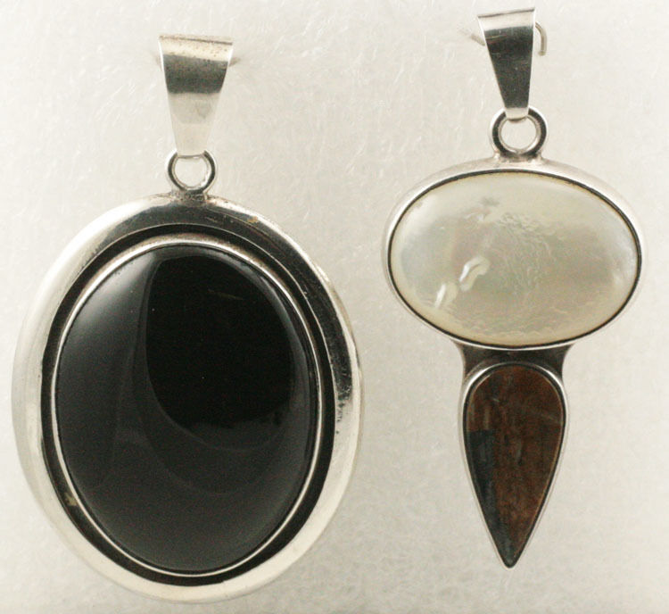 Charles Albert Fine Sterling Onyx & Mother Of Pearl Pendants Handcrafted Mexico