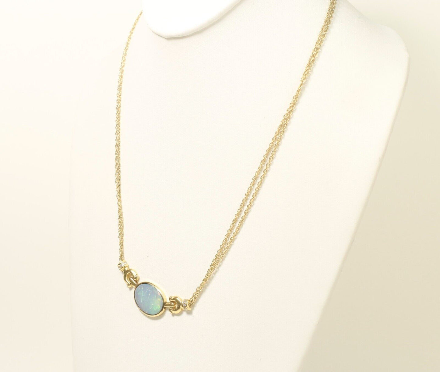 18K Yellow Gold Diamond Large Opal Necklace 22” 22.5 Grams