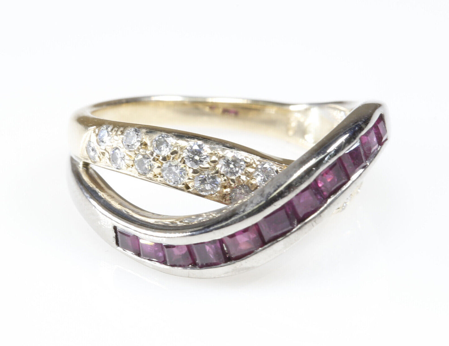 Over Under Diamond Ruby Band 14K White/Yellow Gold Size 6.75 WHOLESALE