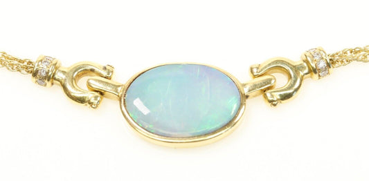 18K Yellow Gold Diamond Large Opal Necklace 22” 22.5 Grams