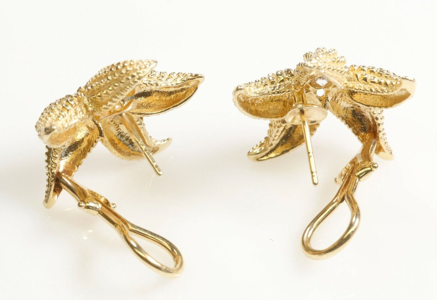 Diamond Star Fish Earrings 1” Across 14K Yellow Gold 11.53 Grams
