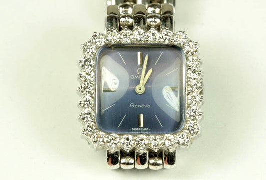 Vintage Omega Ladies Mechanical 18K White Gold Diamond Watch Excellent