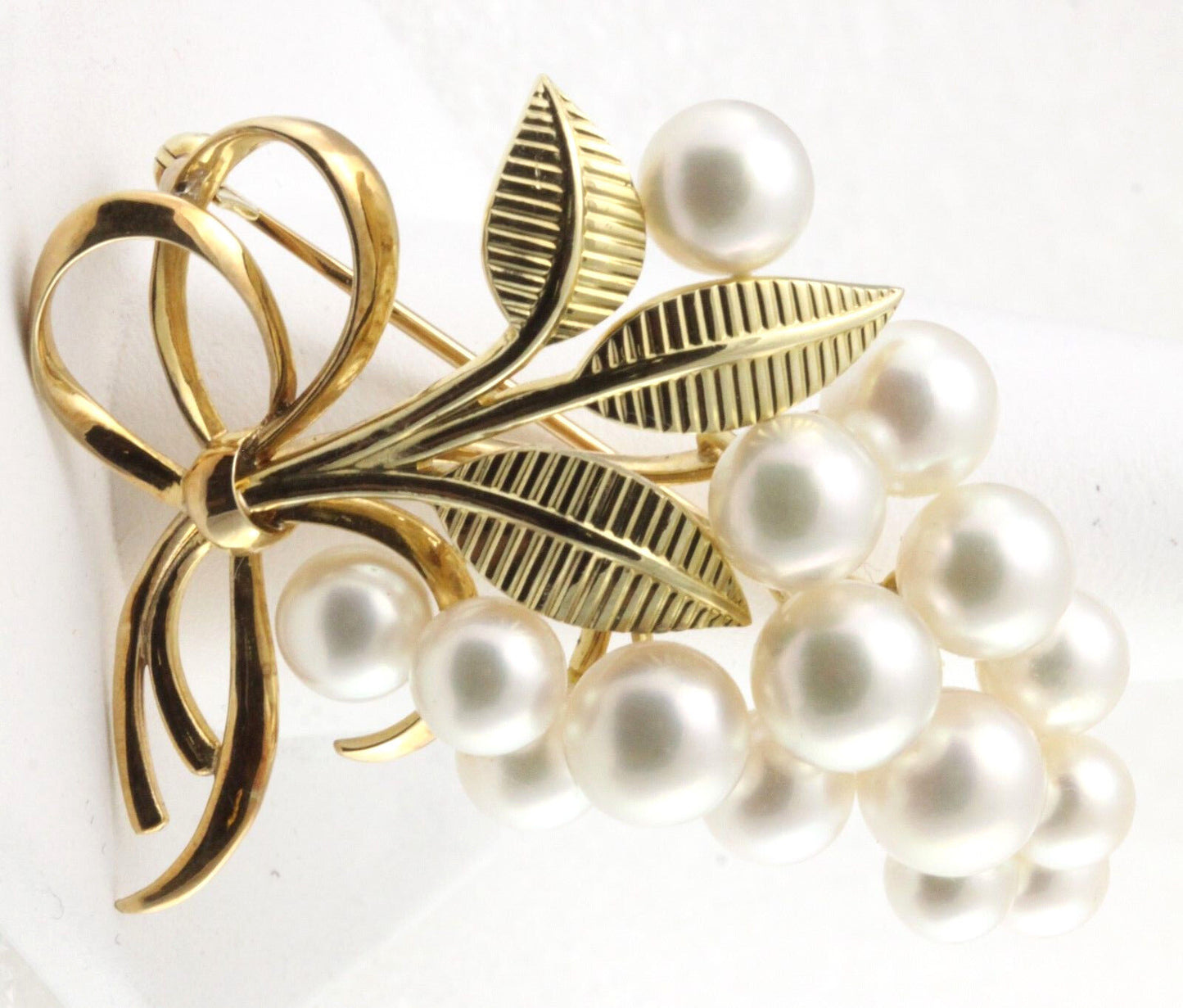Mikimoto Vintage Pearl Brooch 14K Yellow Gold 2" + Length