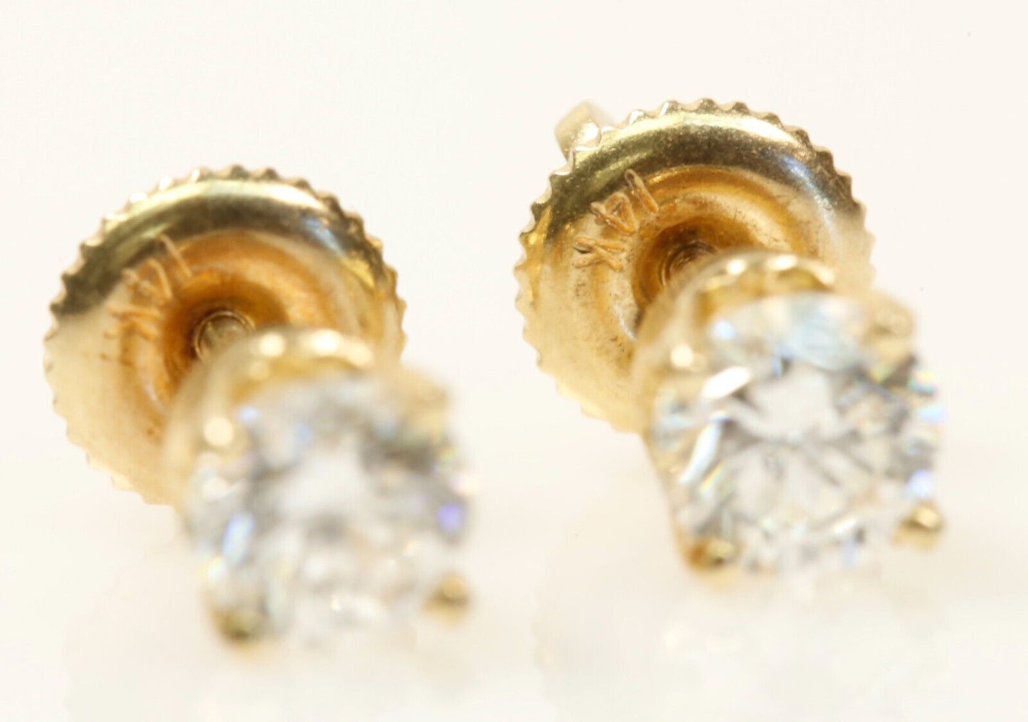 Near 1.00 Carat TW Diamond Stud Earrings 14K Yellow Gold 4 Prong Screw-Back