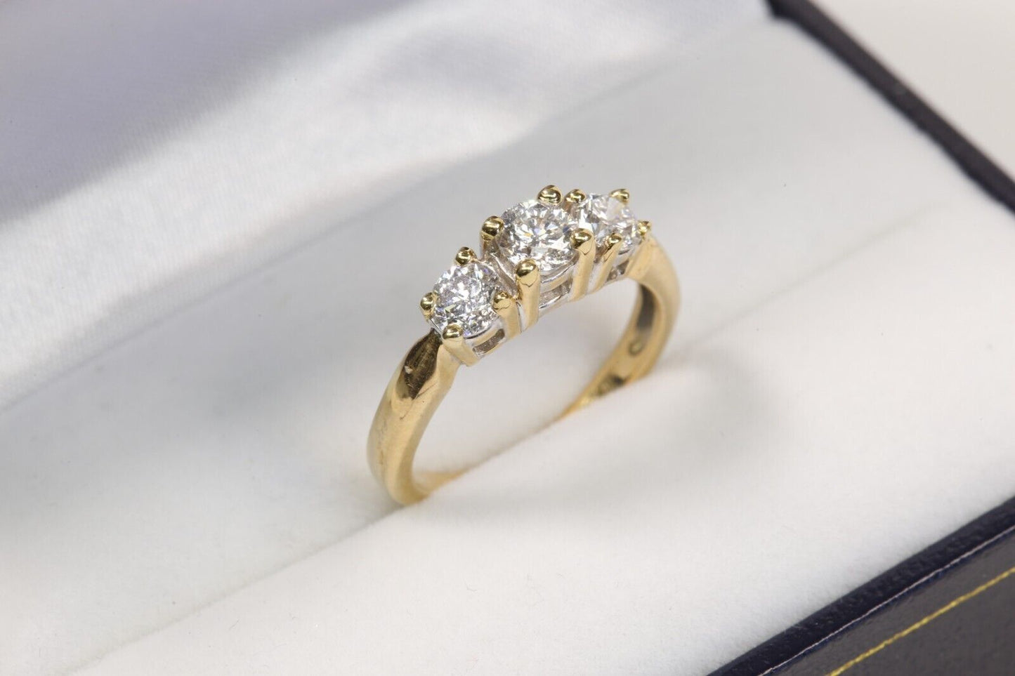 1 Ct. TW 3-Stone Quality Diamond Leo Ring 18K Yellow Gold Sz 6 Sizable