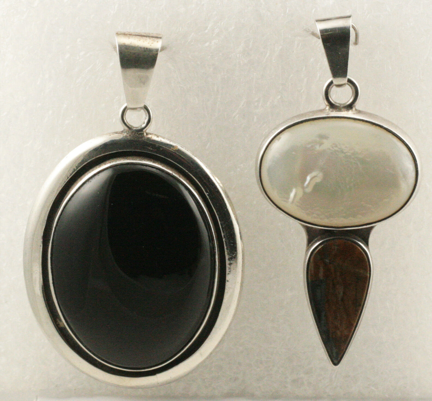 Charles Albert Fine Sterling Onyx & Mother Of Pearl Pendants Handcrafted Mexico