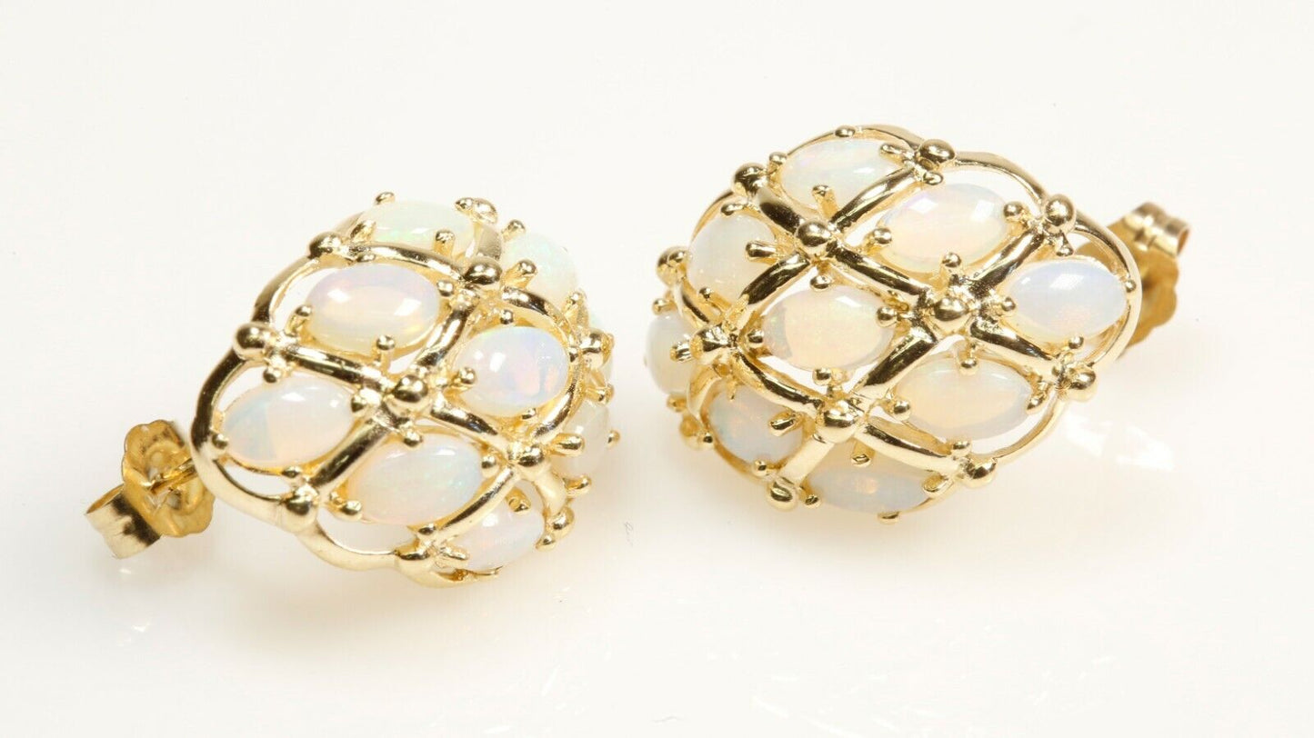 14K Yellow Gold Opal Earrings ¾” Tall For Pierced Ears
