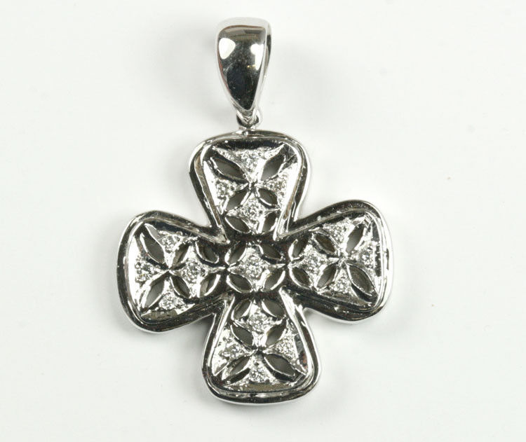 18K White Gold Diamond Greek Style Cross
